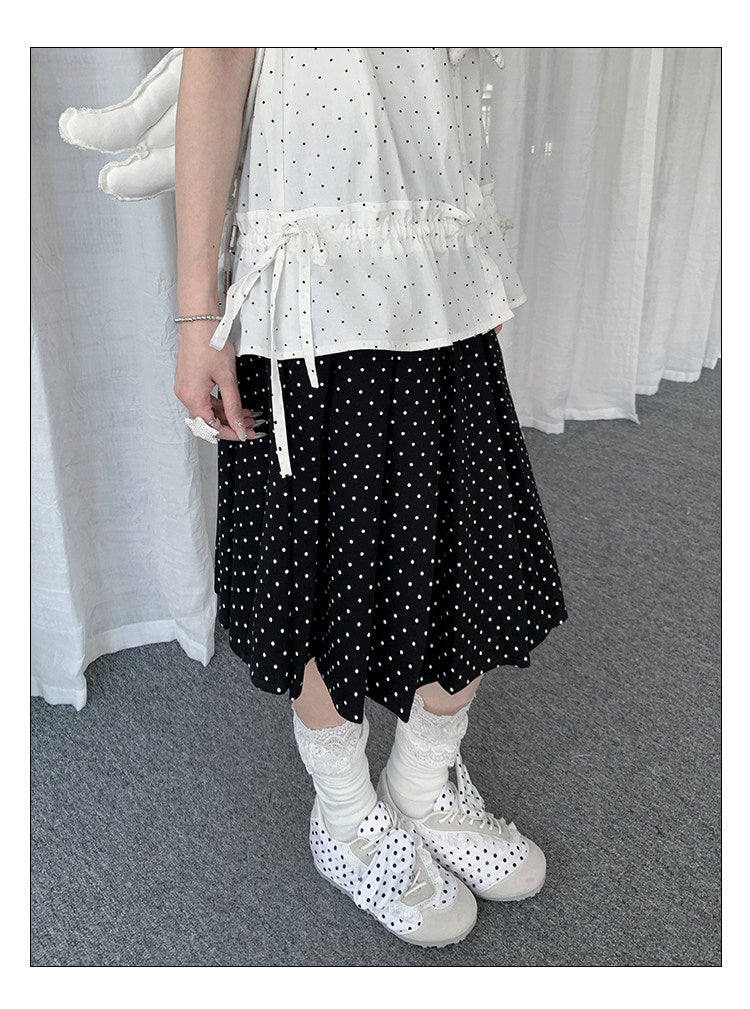 Polka Dot Ruffle-Hem Short Sleeve Shirt