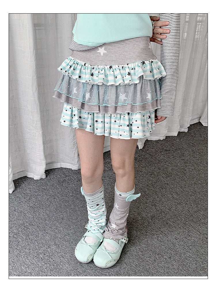 Star Stripe Tiered Ruffle Mini Skirt