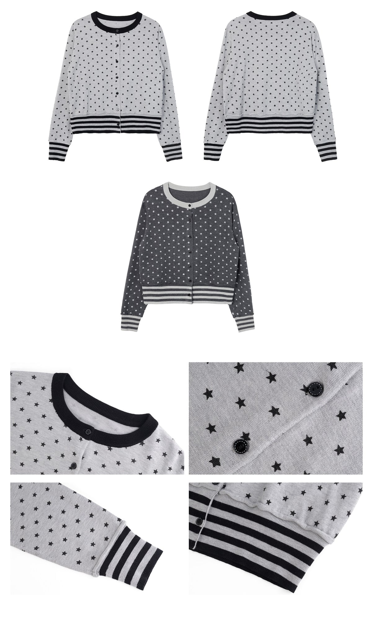 Star Print Contrast-Trim Knit Cardigan