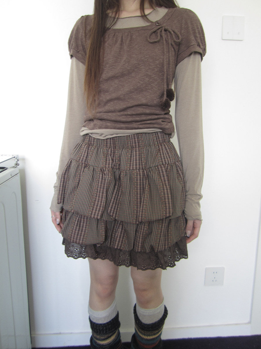 Plaid Layered Ruffle Mini Skirt