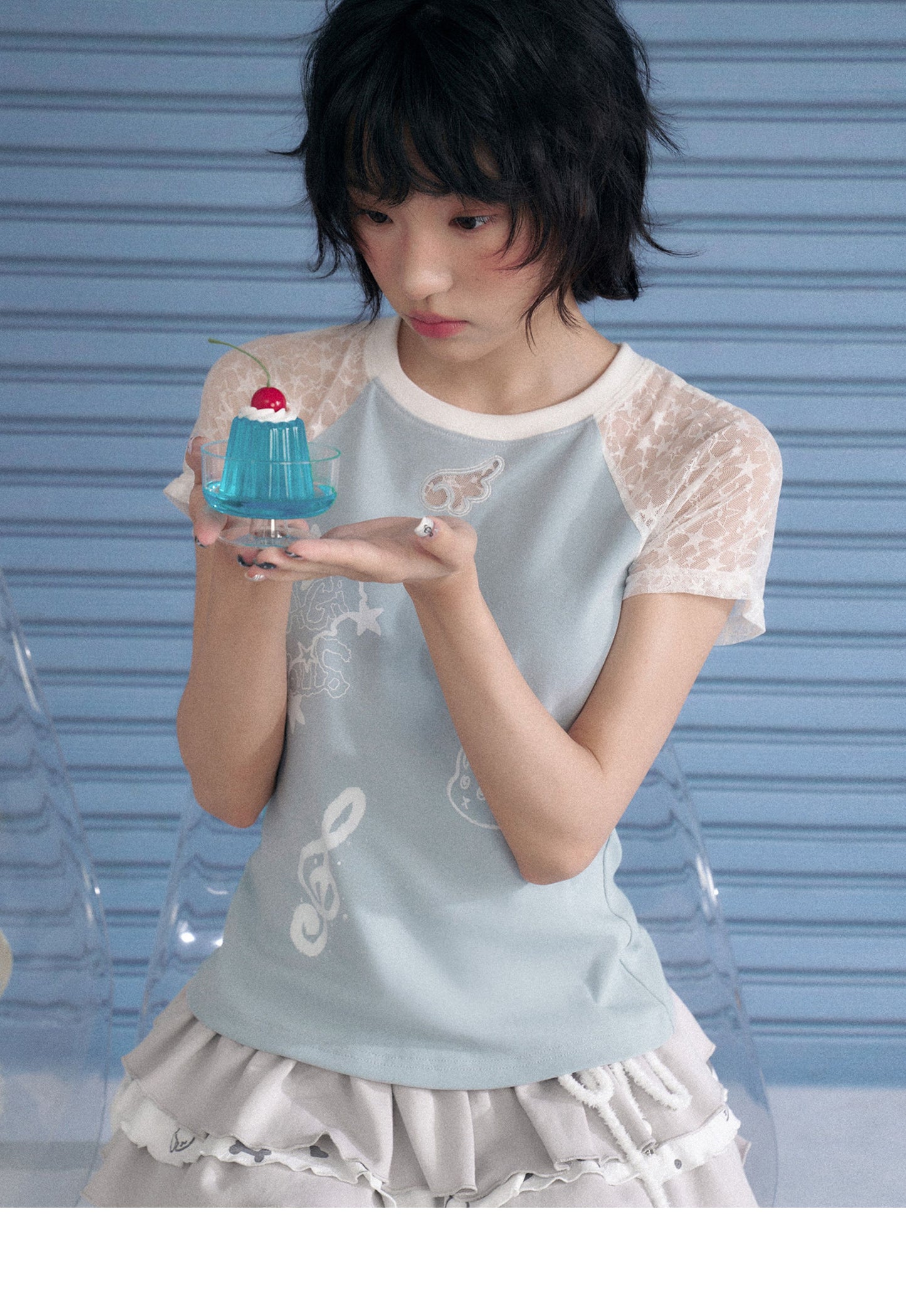 Ice Blue Lace Raglan Graphic Tee