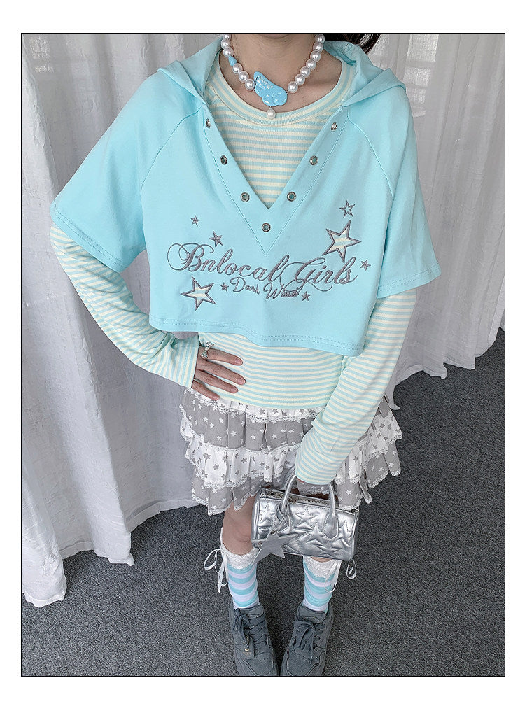 Star Whisper Layered Hoodie Two-Piece Top Set