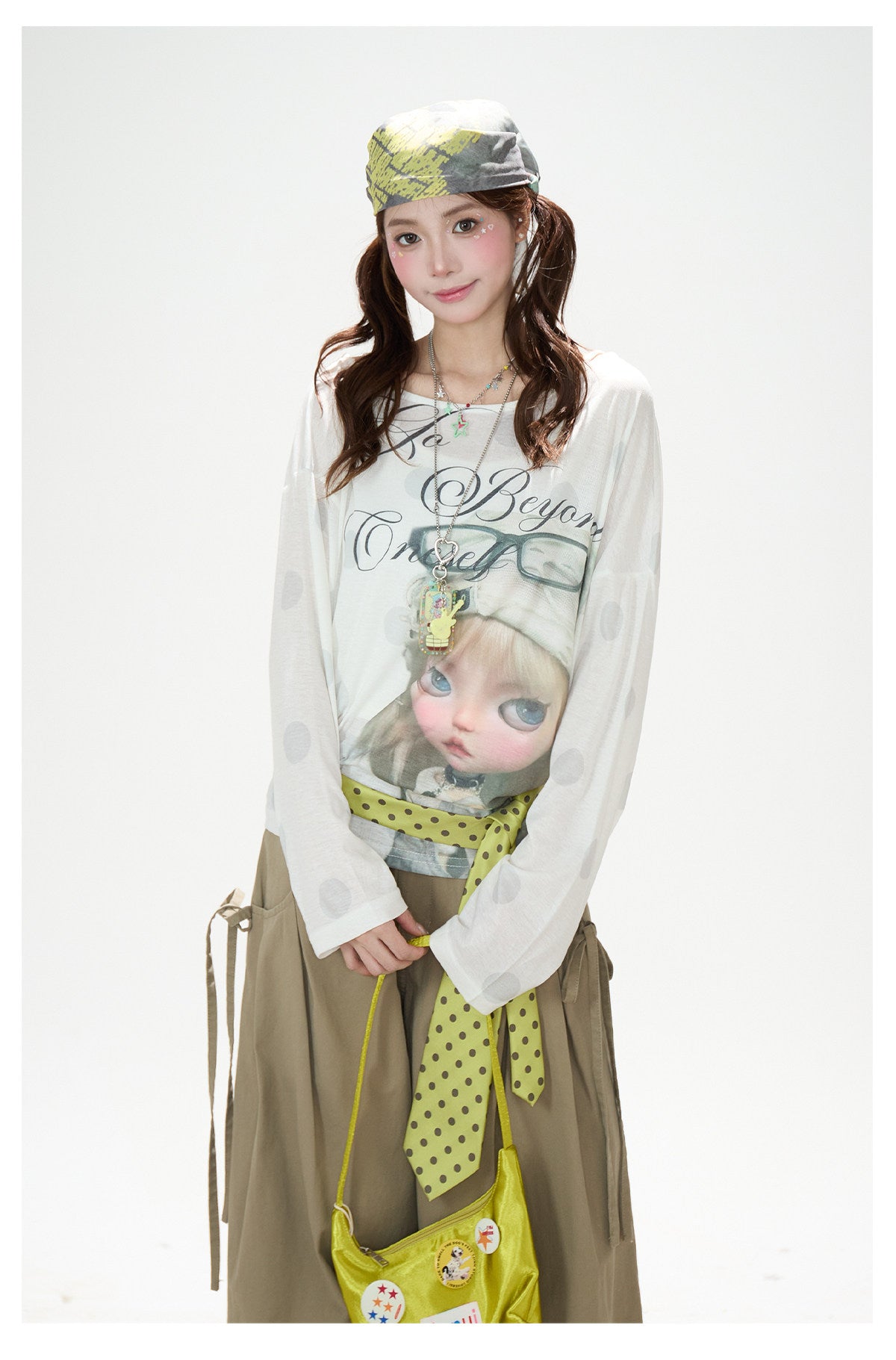Dreamy Doll Print Oversized Long Sleeve Top