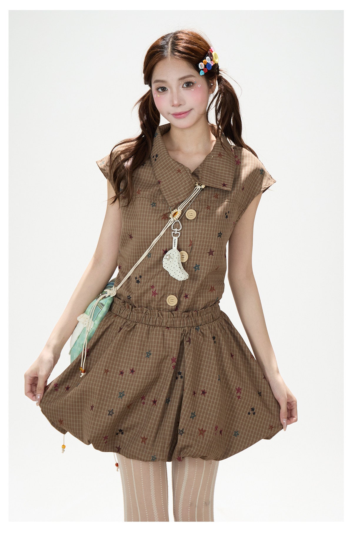 Starry Plaid Bubble Mini Dress
