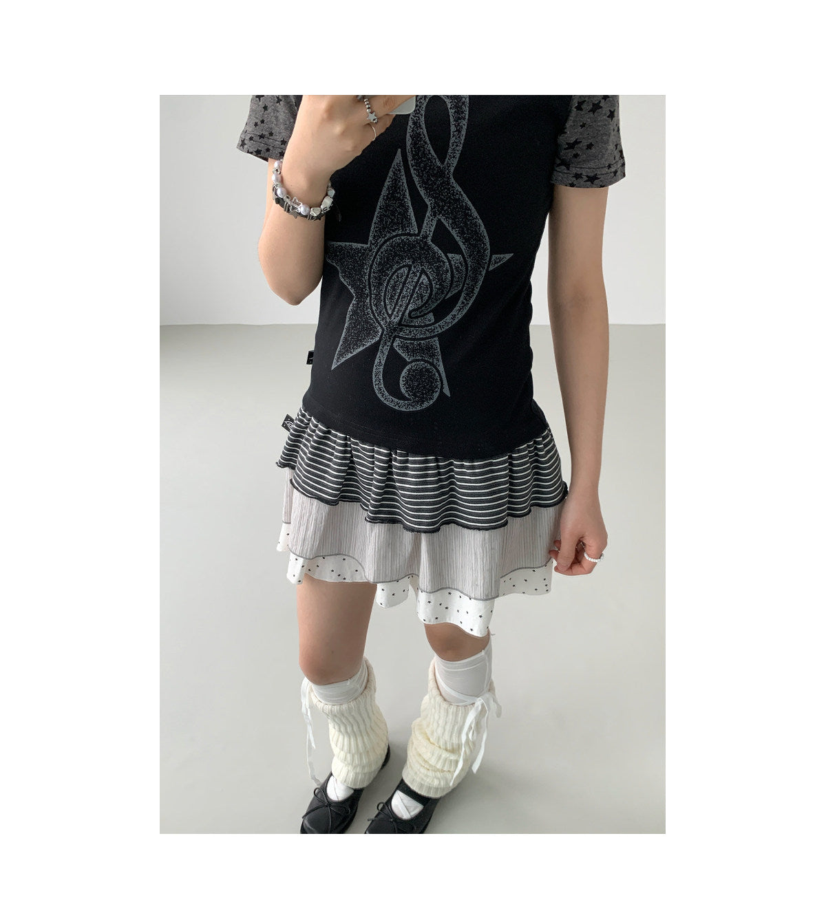 Trio Stripe Star Tiered Mini Skirt