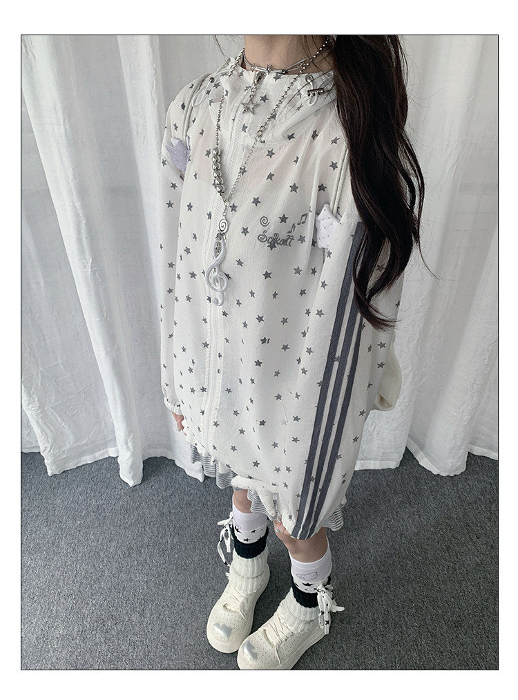 Star Print Sheer Hooded Lightweight Jacket