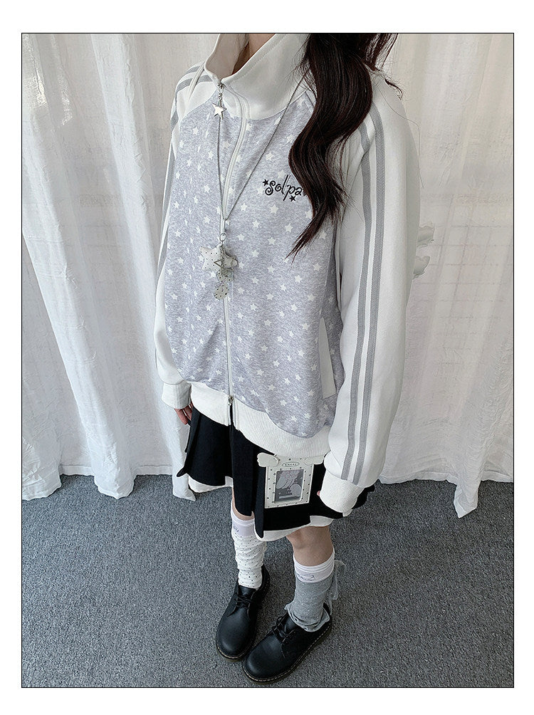 Gray Star Stripe Zip-Up Track Jacket