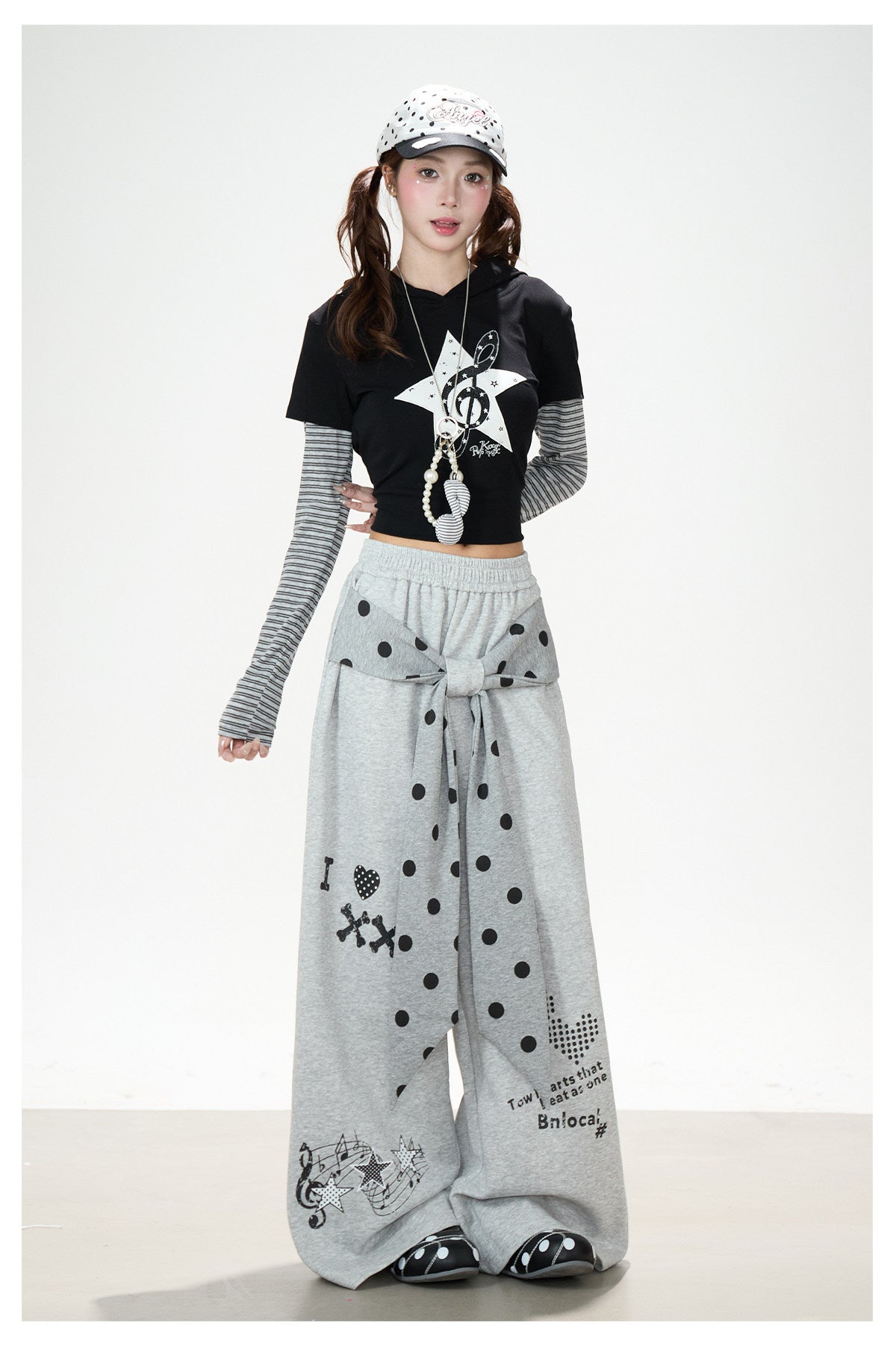 Music Note Star Tie-Waist Wide-Leg Sweatpants