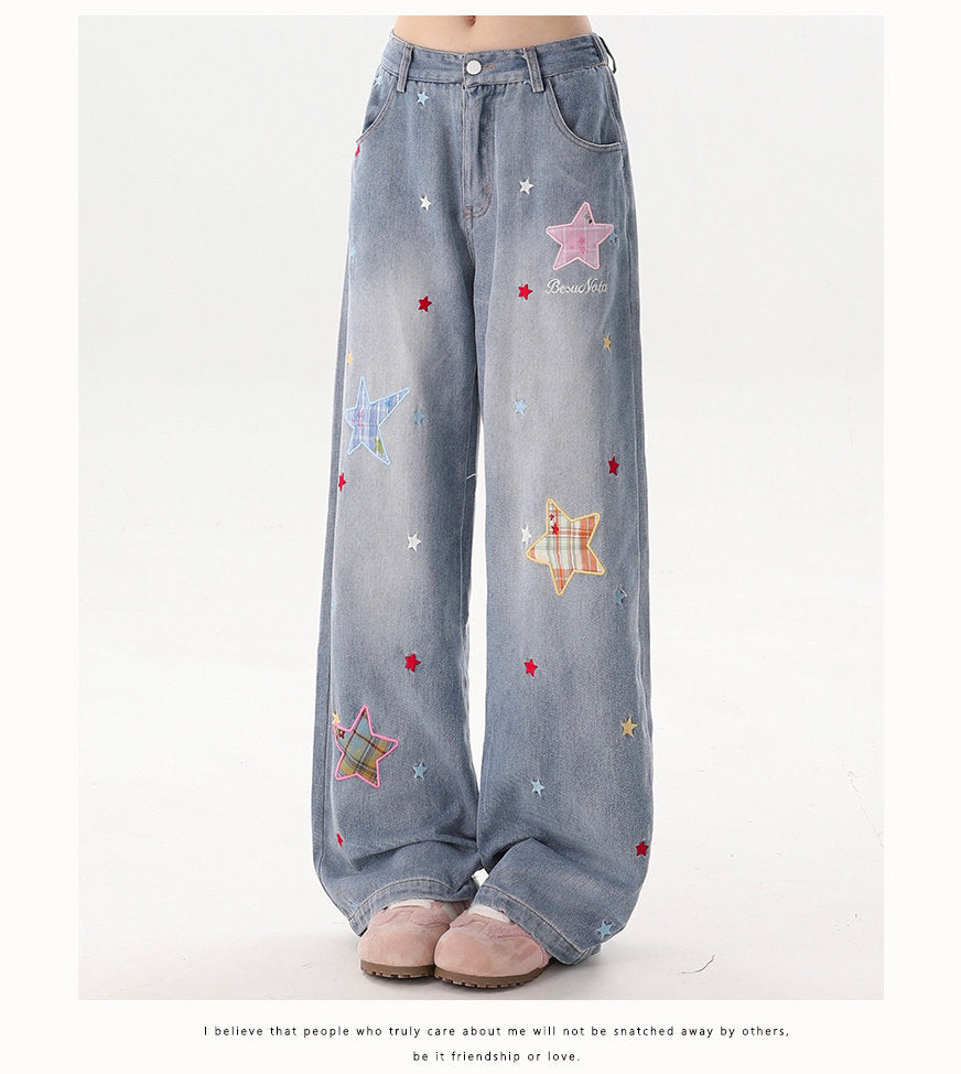 Star Patch Wide-Leg Jeans