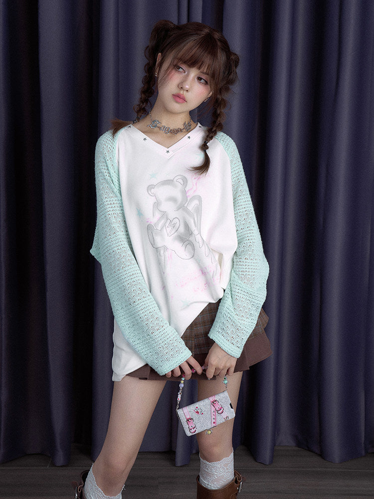 White Night Angel Wing Sheer Long Sleeve Top