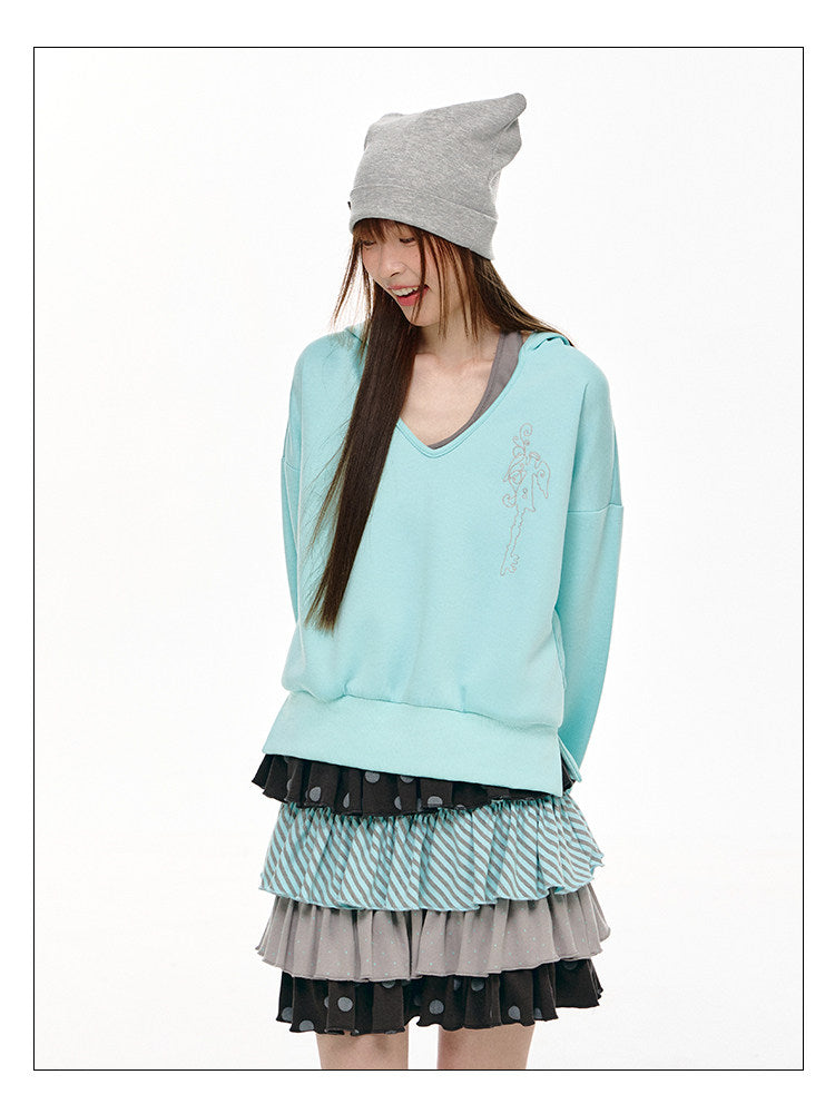Mint Haze Faux-Layer Halter Hooded Sweatshirt