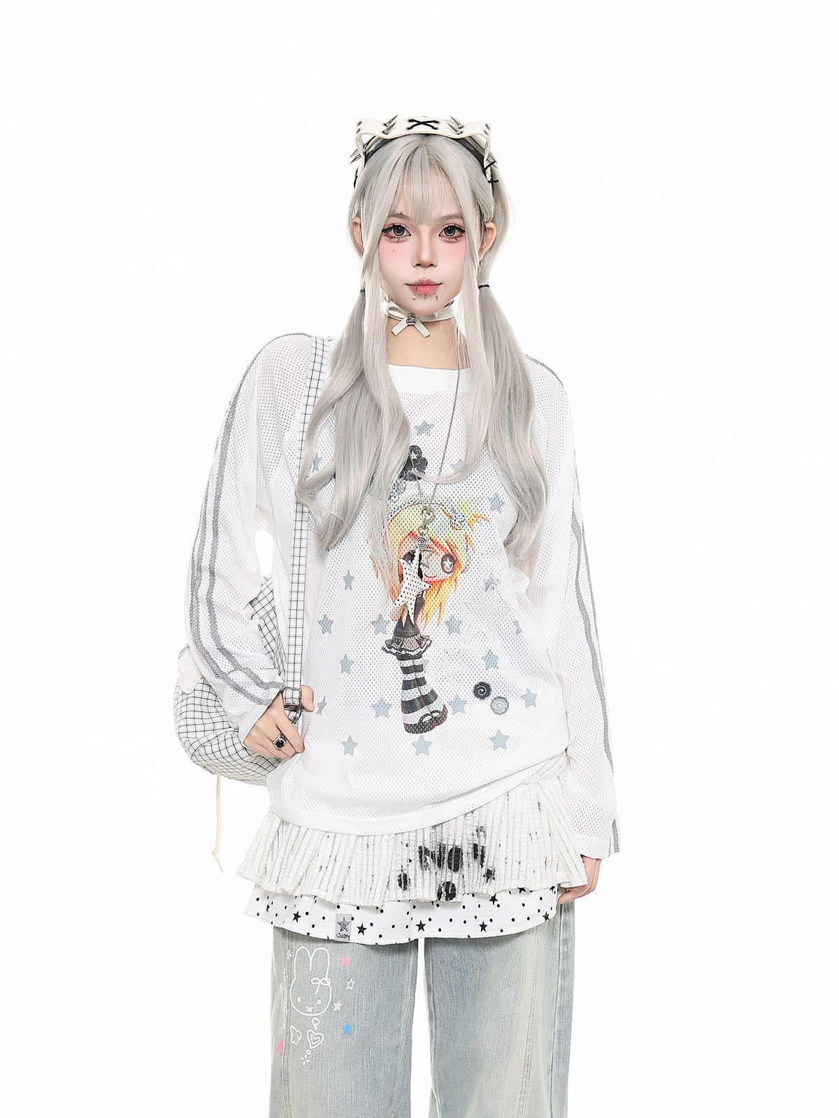 Star Stripe Mesh Long Sleeve Tee