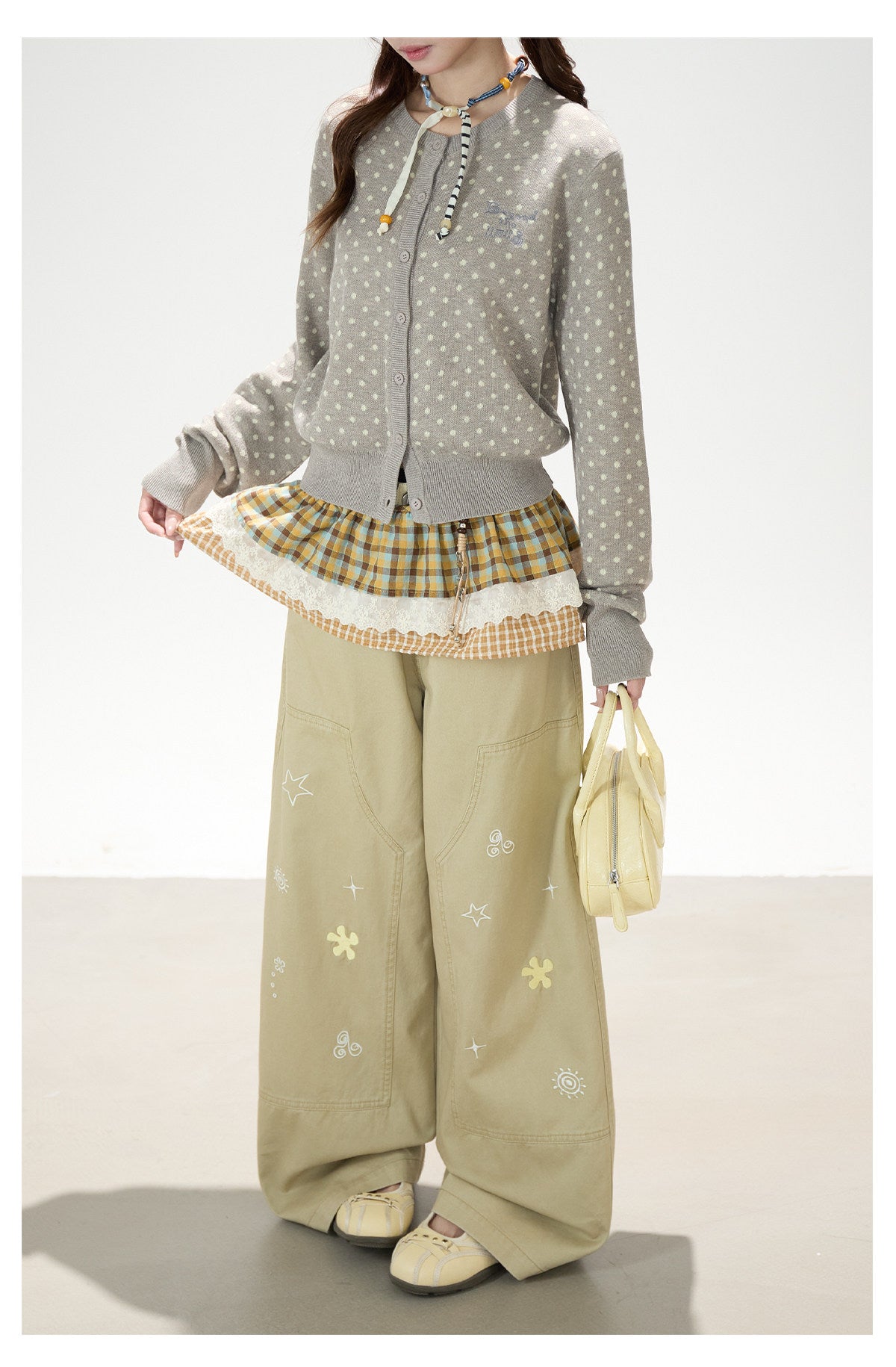 Playful Embroidered Wide-Leg Cargo Pants