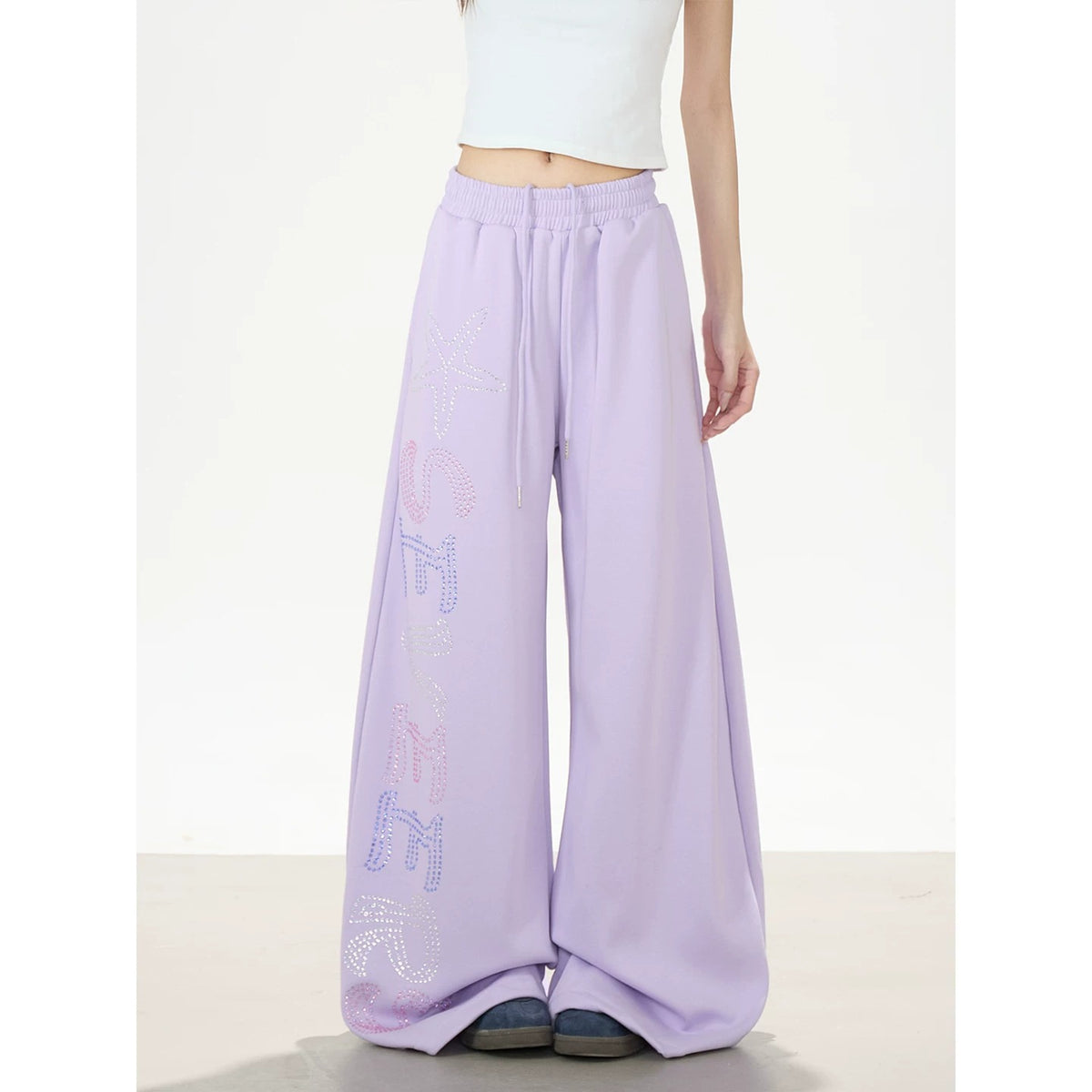 Pantalon de survêtement à jambes larges avec strass motif étoile de mer