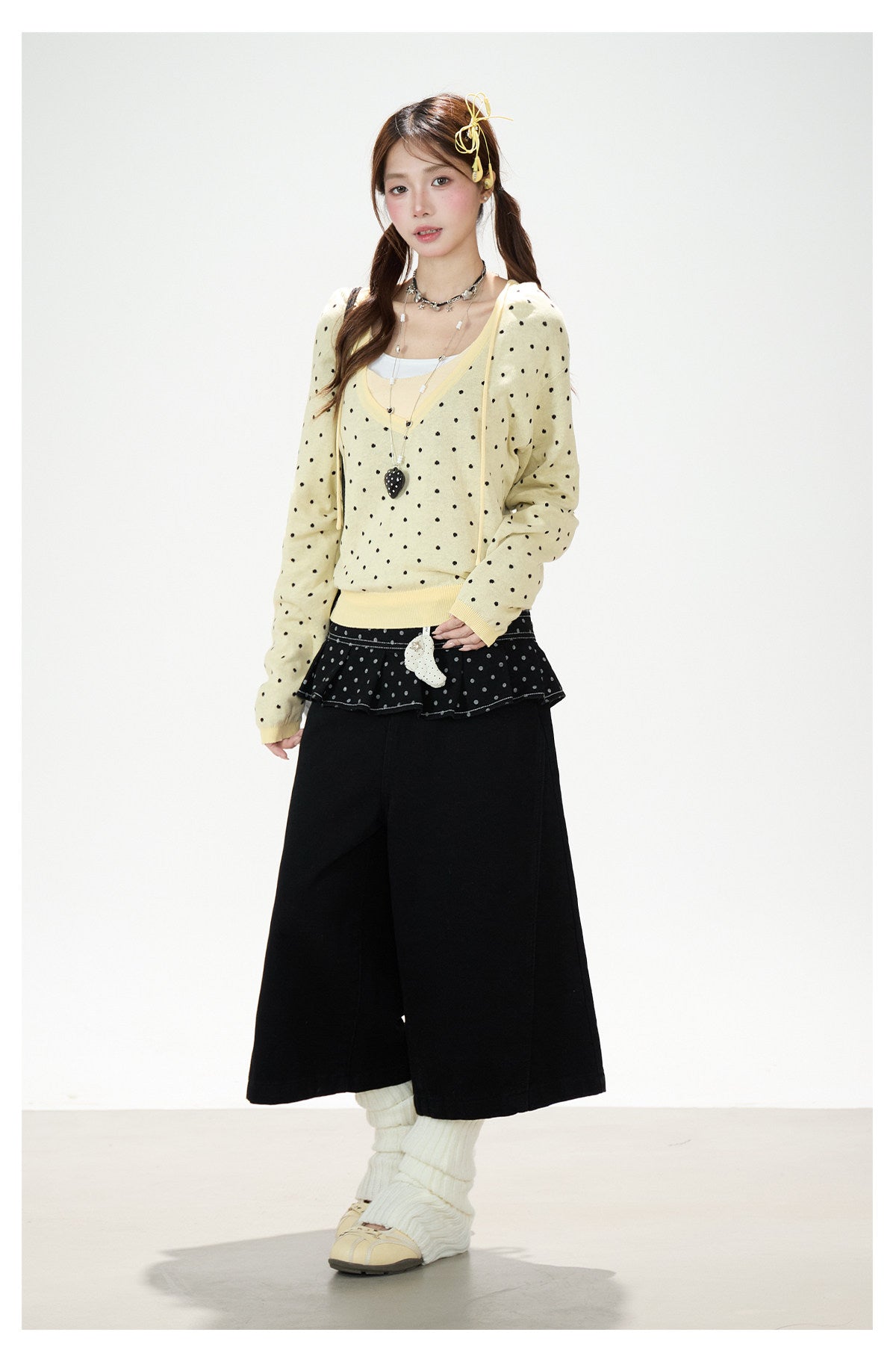 Polka-Dot Hooded Knit Sweater