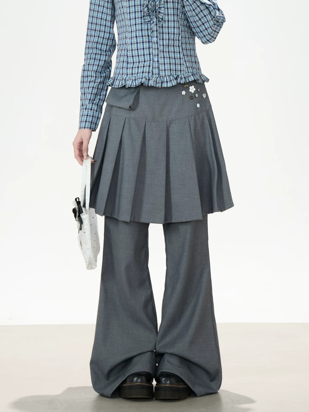 Pleated Skirt-Layer Flared Pants