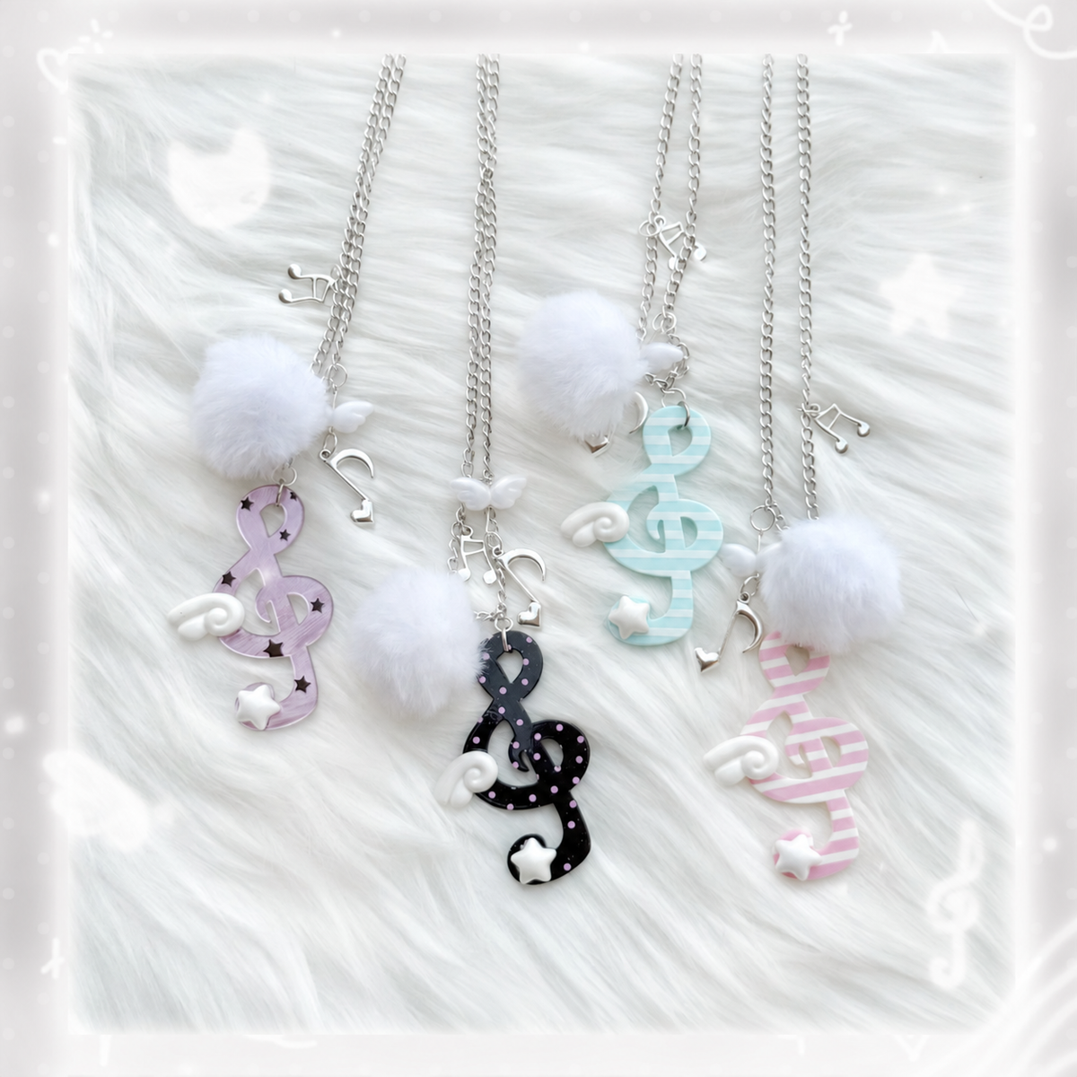 Winged Music Note Pom-Pom Necklace