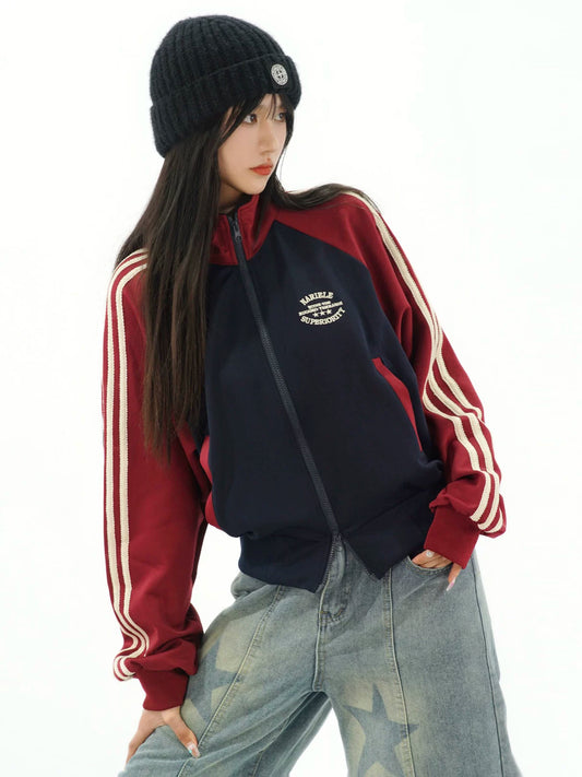 Colorblock Track Jacket — Navy and Apricot