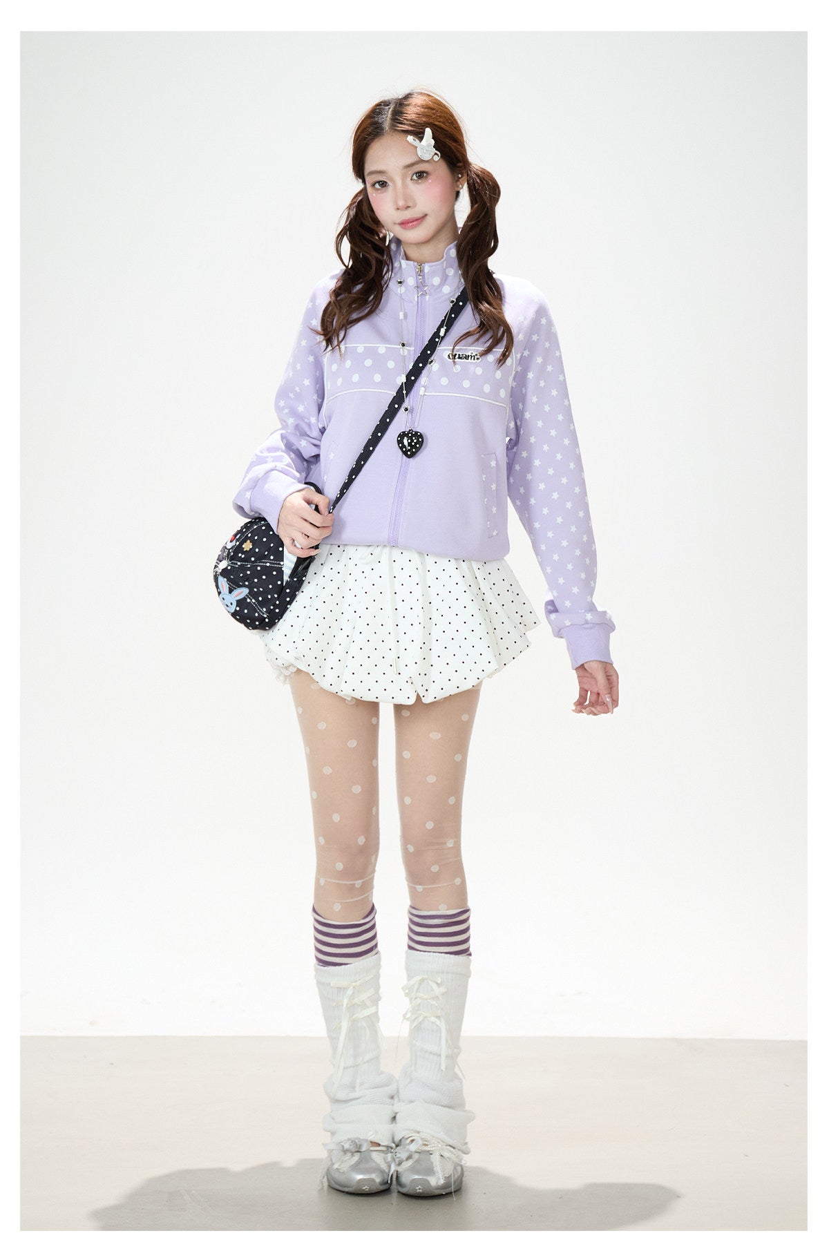 Polka-Dot Star Zip-Up Sweatshirt Jacket