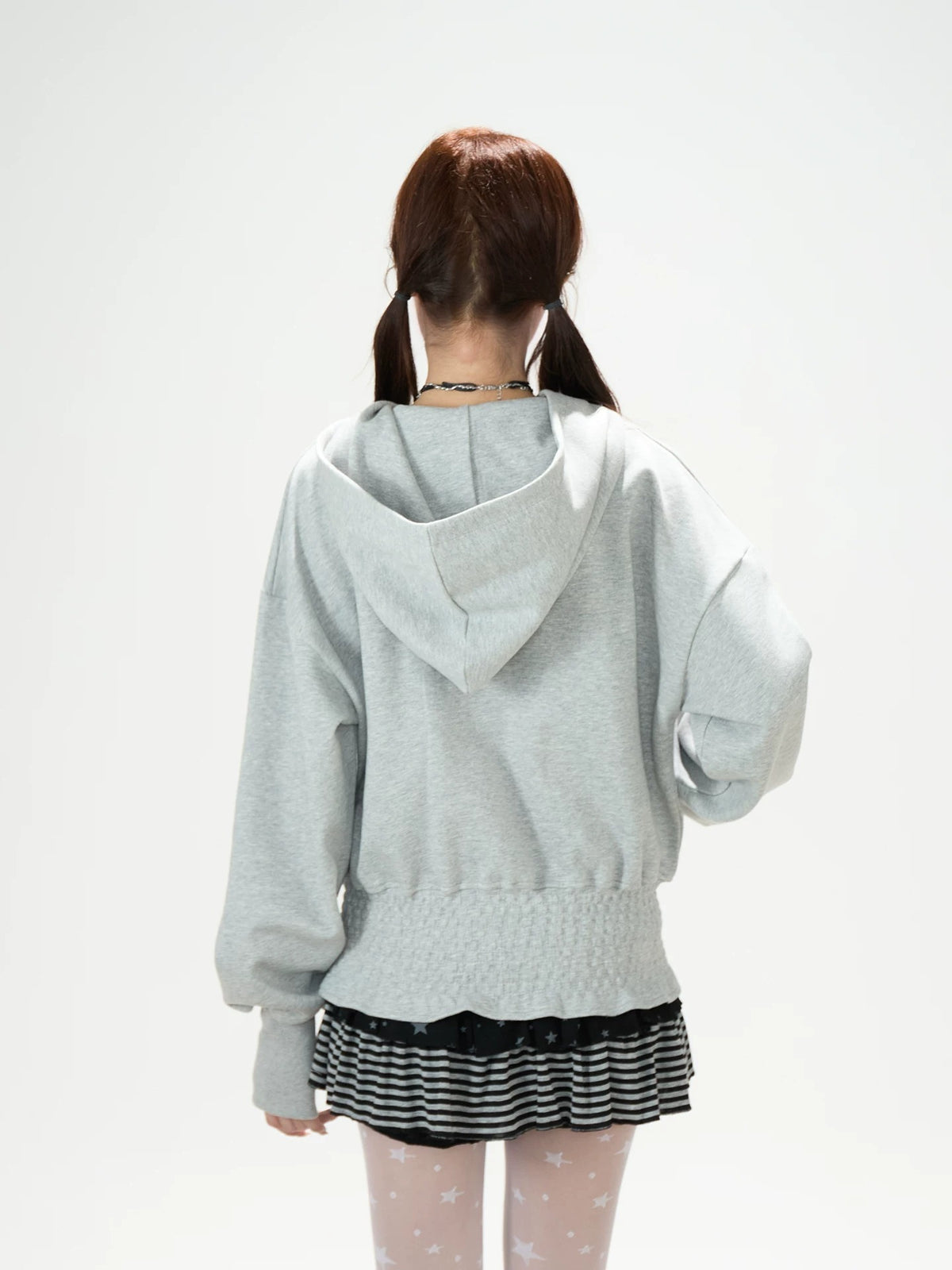 Star Puppy Zip-Up Hoodie & Black Stripe Ruffle Mini Skirt