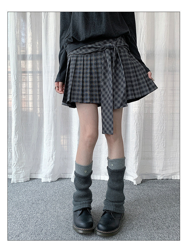Wrap-Tie Plaid Pleated Mini Skirt