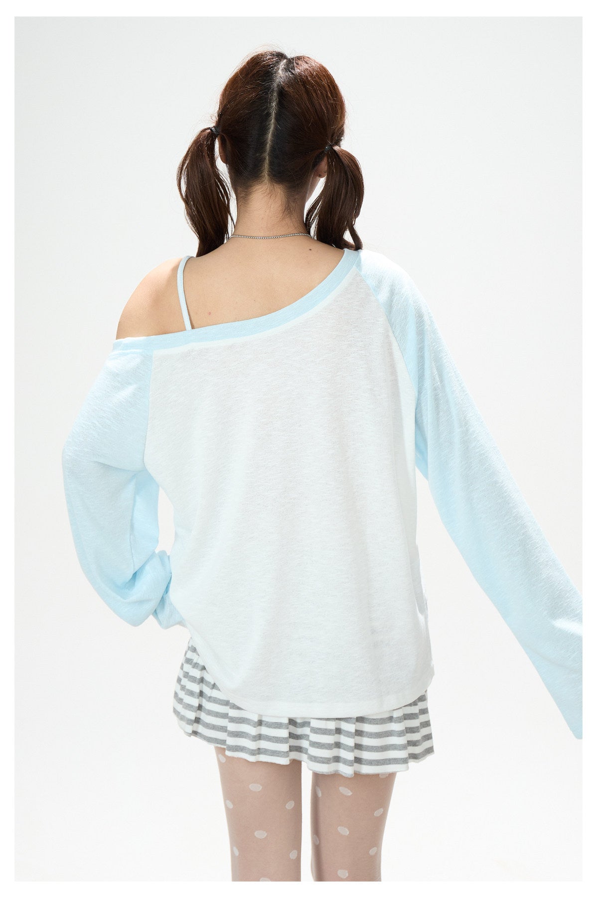 Faux Layered Off-Shoulder Graphic Long Sleeve Top