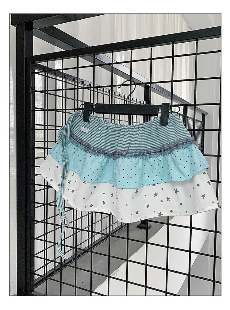 Star Polka Dot Patchwork Wrap Layering Skirt