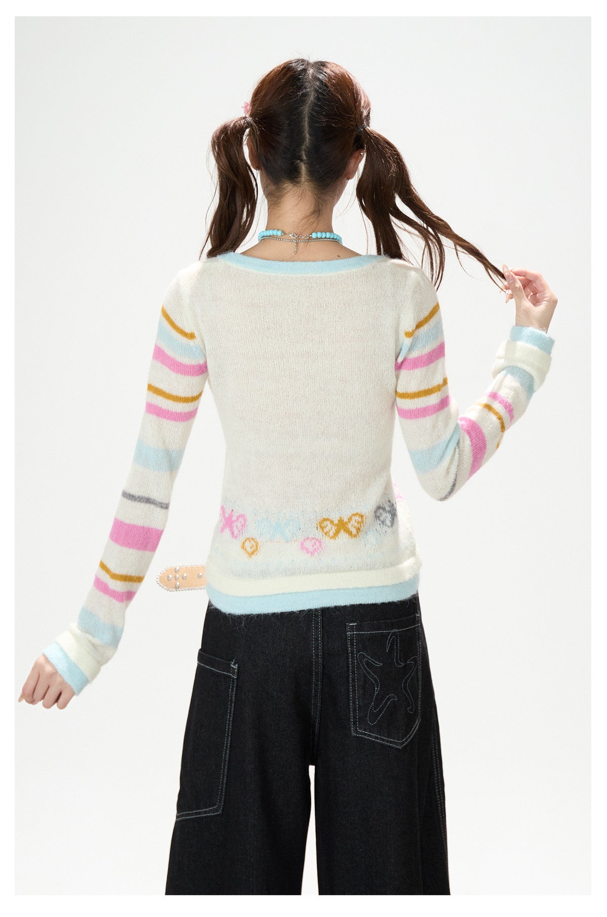 Star Embroidered Deconstructed Wide-Leg Cargo Jeans