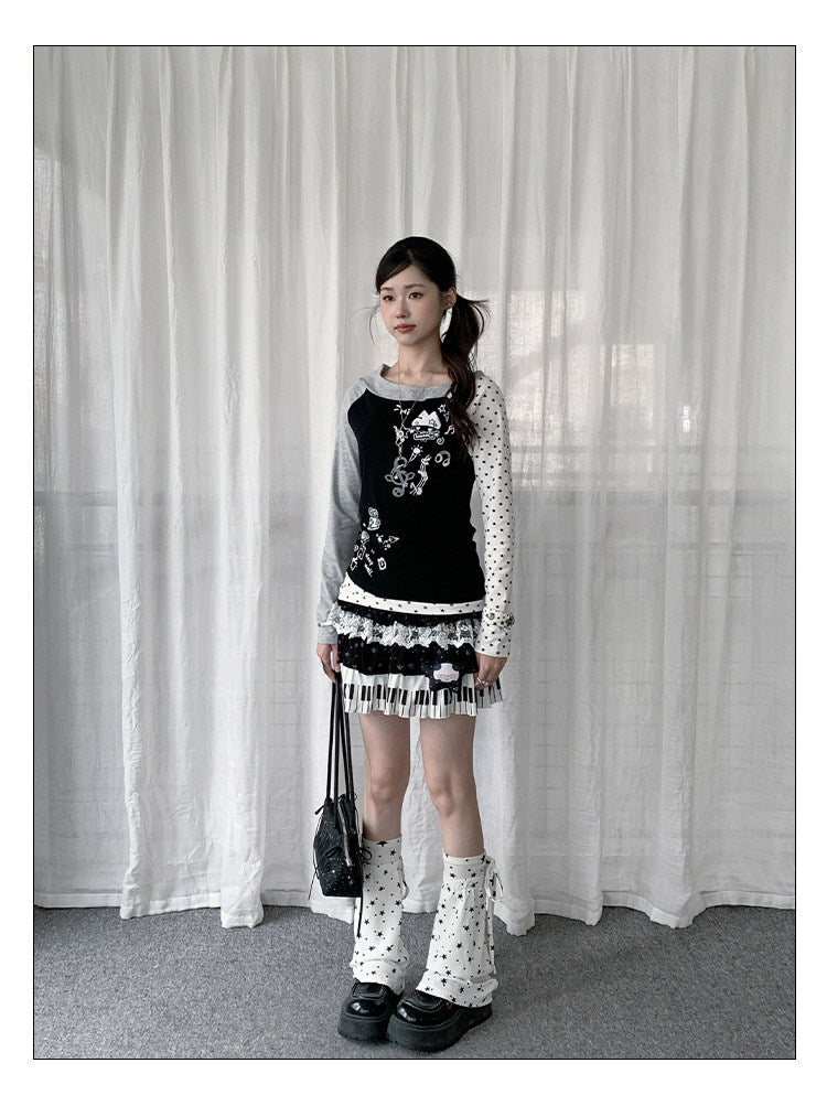 Star Graphic Asymmetric Layered Long Sleeve Top