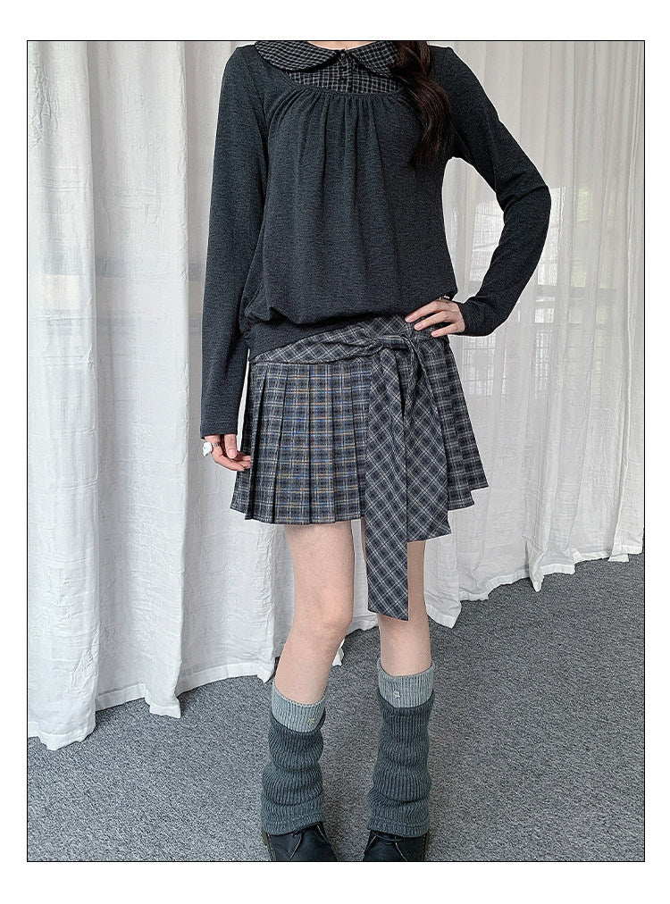 Wrap-Tie Plaid Pleated Mini Skirt