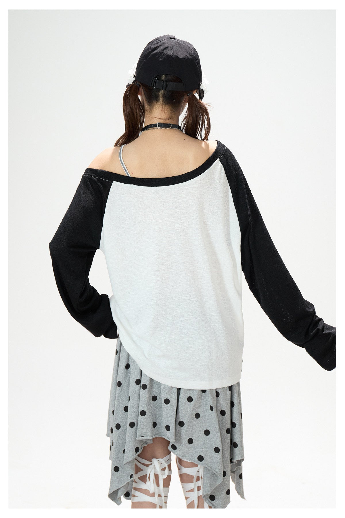 Faux Layered Off-Shoulder Graphic Long Sleeve Top