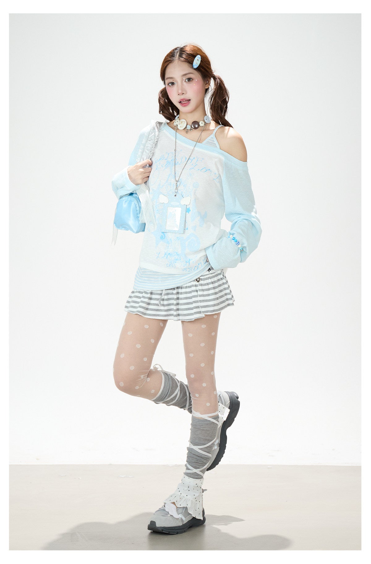 Faux Layered Off-Shoulder Graphic Long Sleeve Top
