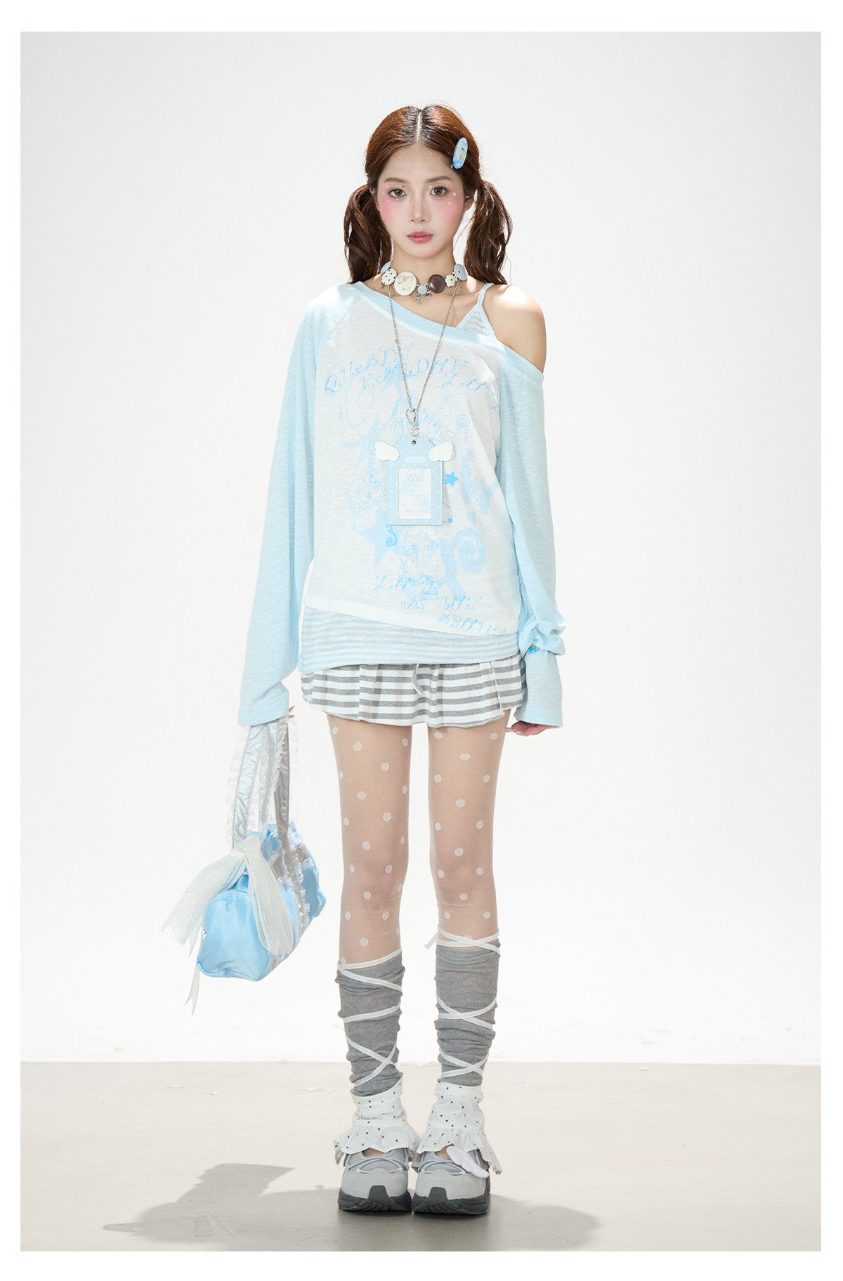 Faux Layered Off-Shoulder Graphic Long Sleeve Top