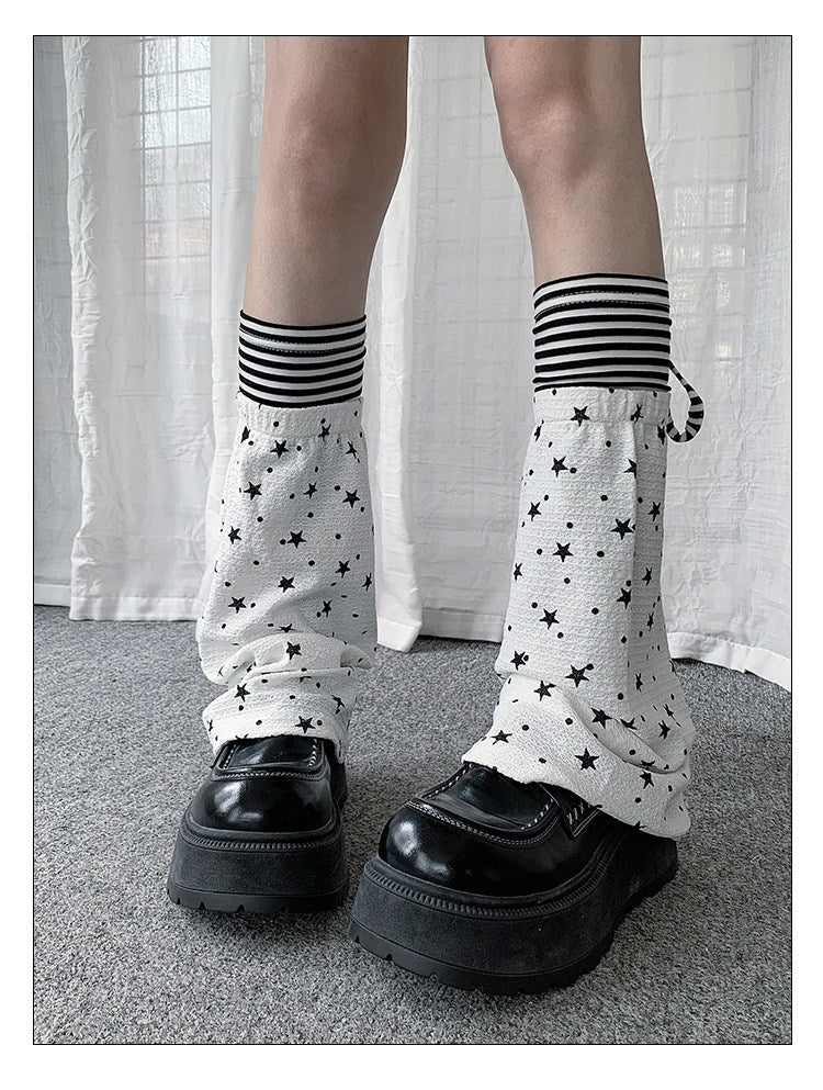 Star Print Stripe Tie Leg Warmers
