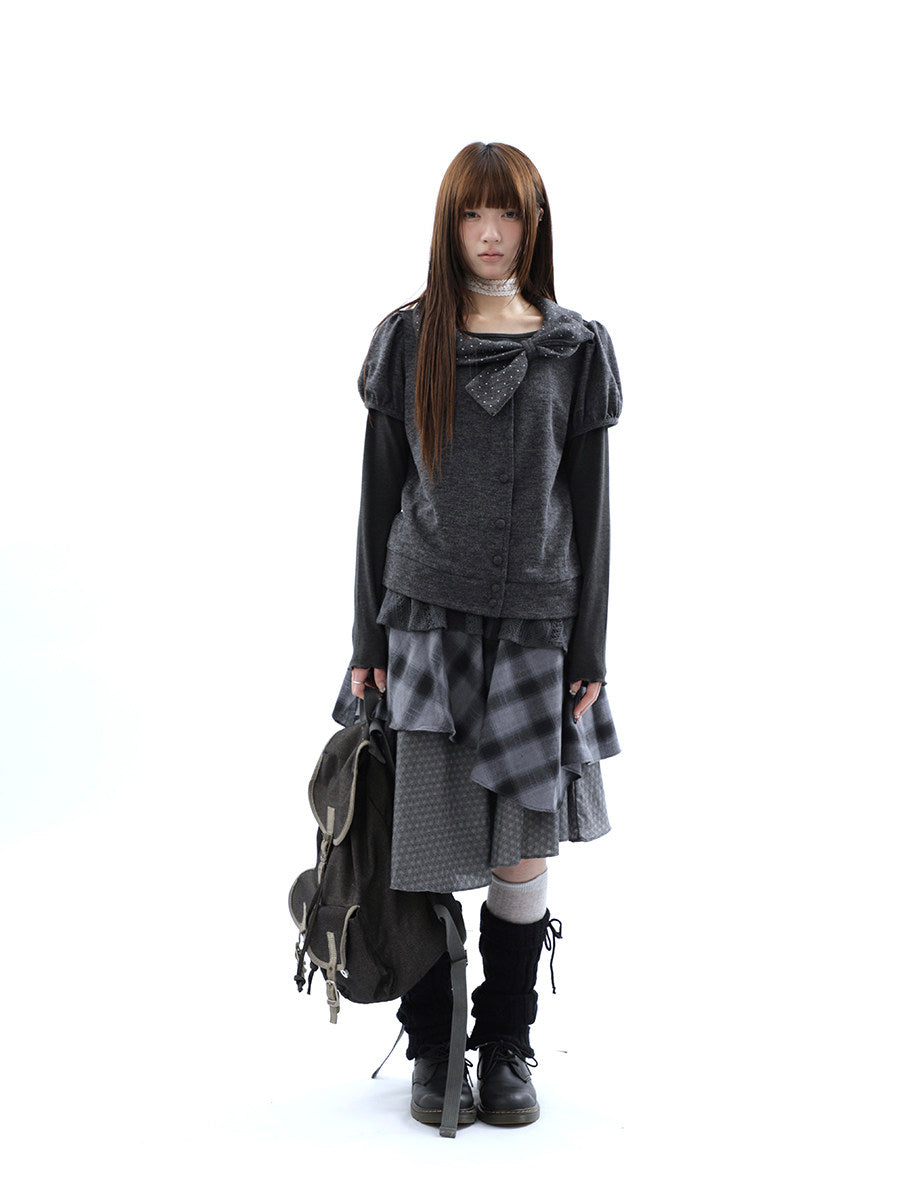 Asymmetric Plaid Layered Midi Skirt