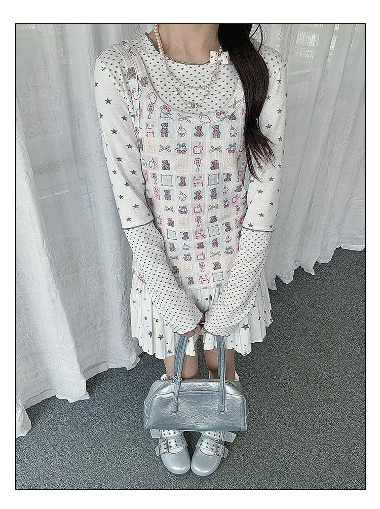 Ivory Star Bear Layered Two-Piece Top Set