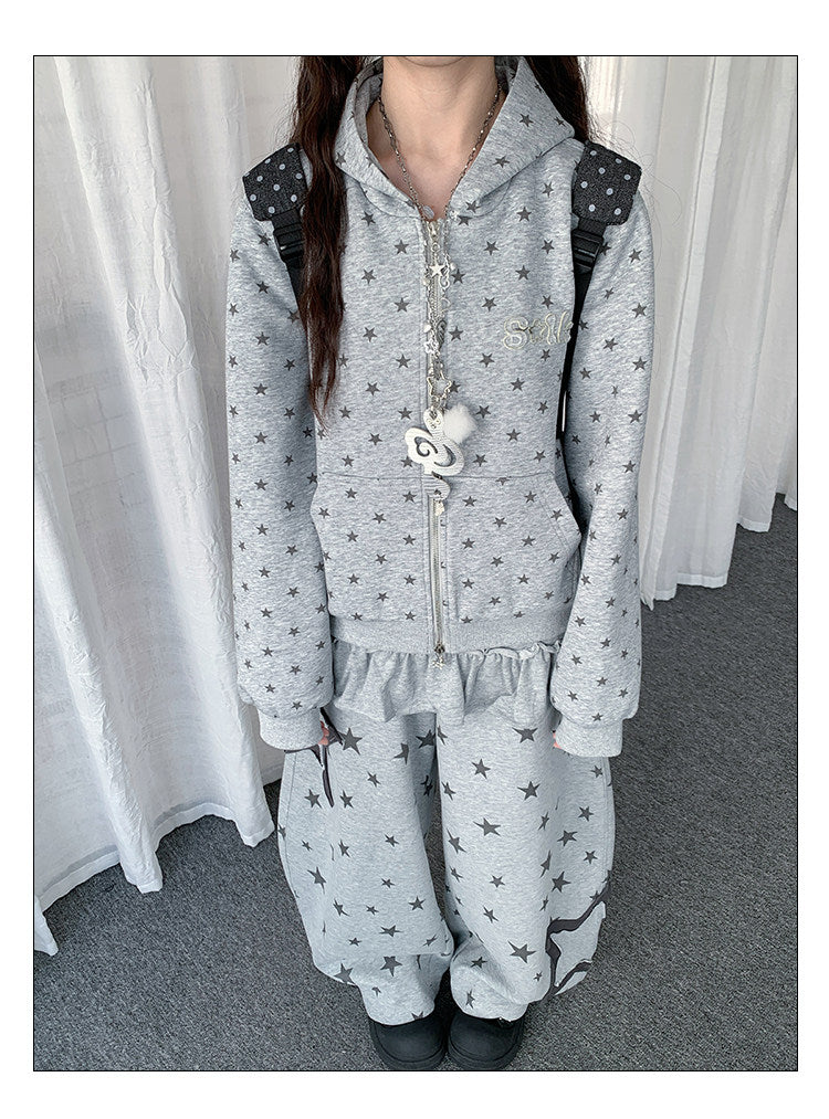Allover Star Print Zip-Up Hoodie