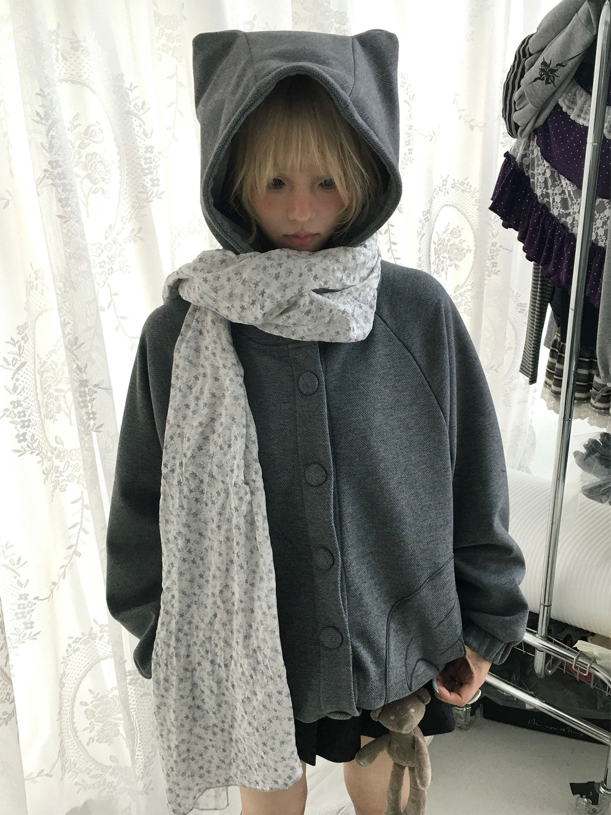 Winter Haze Ditsy Floral Gauze Scarf