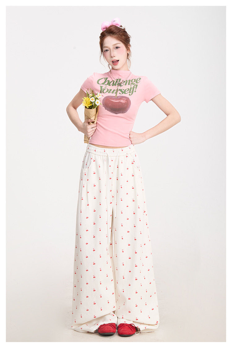 Challenge Yourself Cherry Graphic Baby Tee
