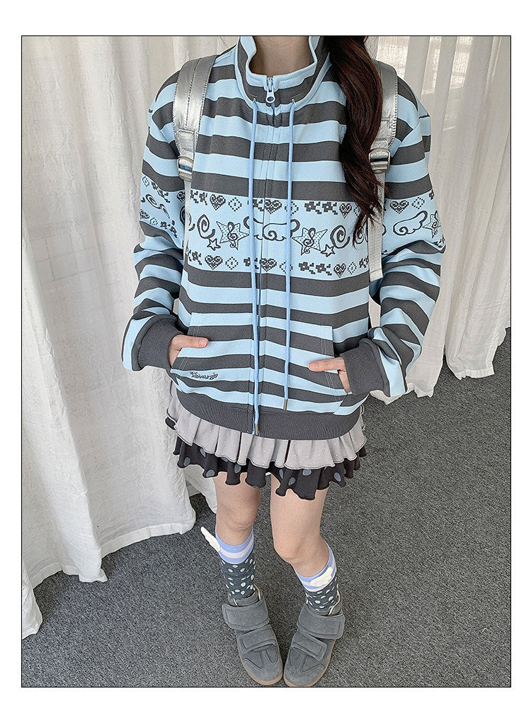Striped Graphic Zip-Up Jacket