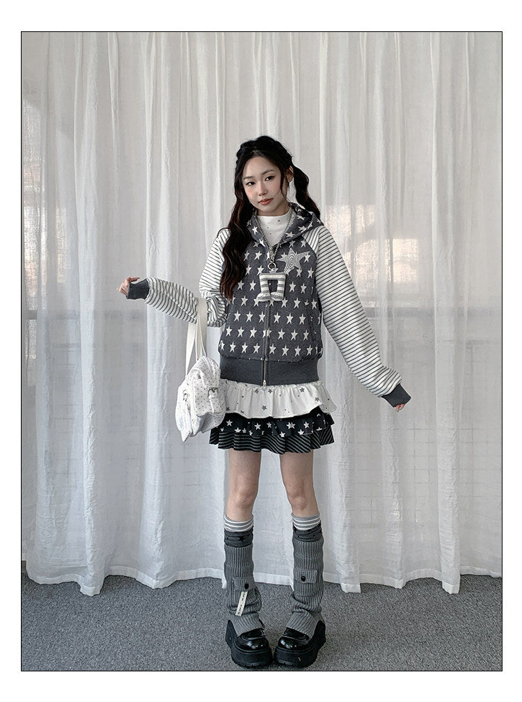 Star & Stripe Patchwork Zip-Up Hoodie