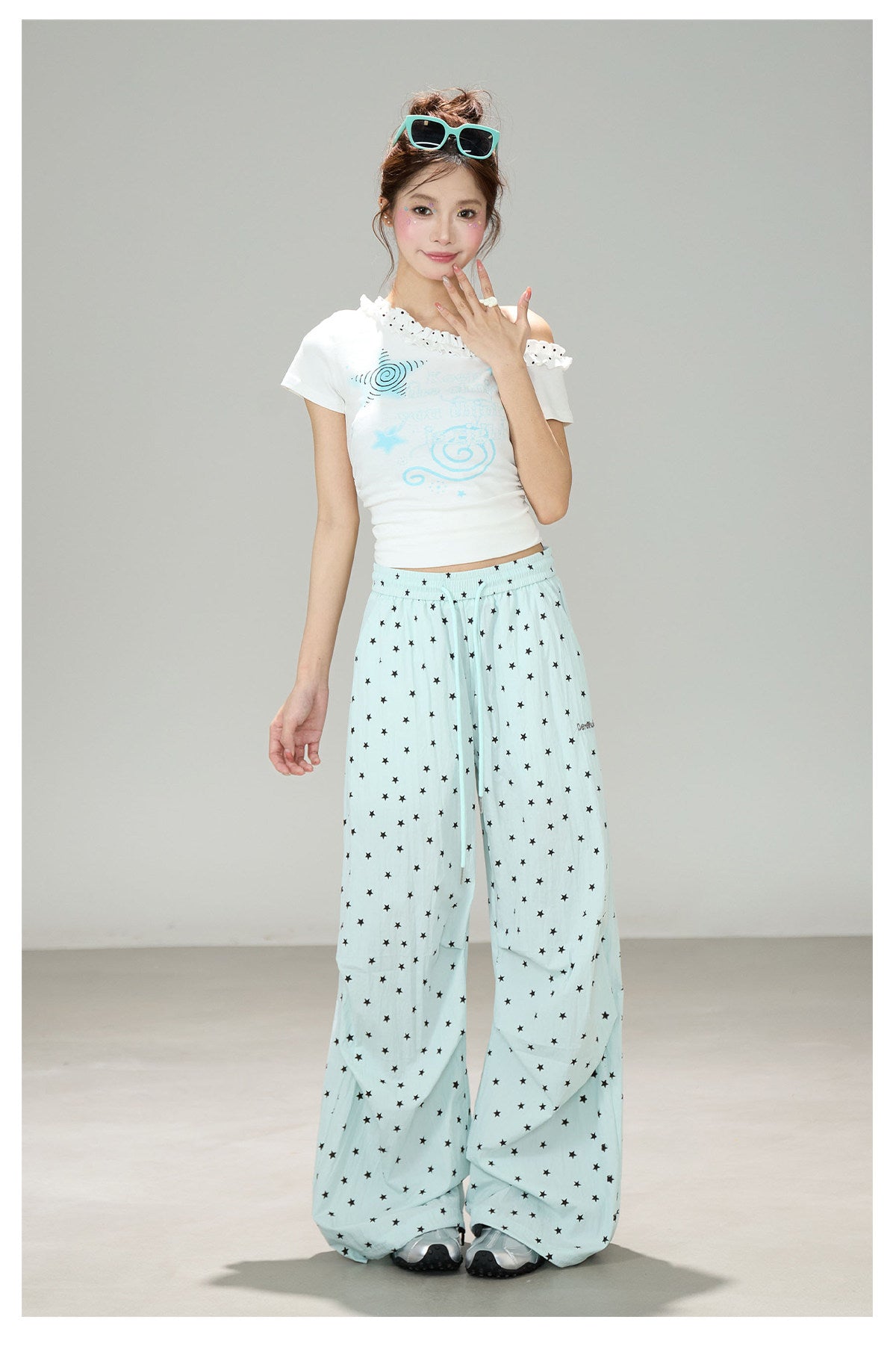 Light Blue Star Wide Leg Pants