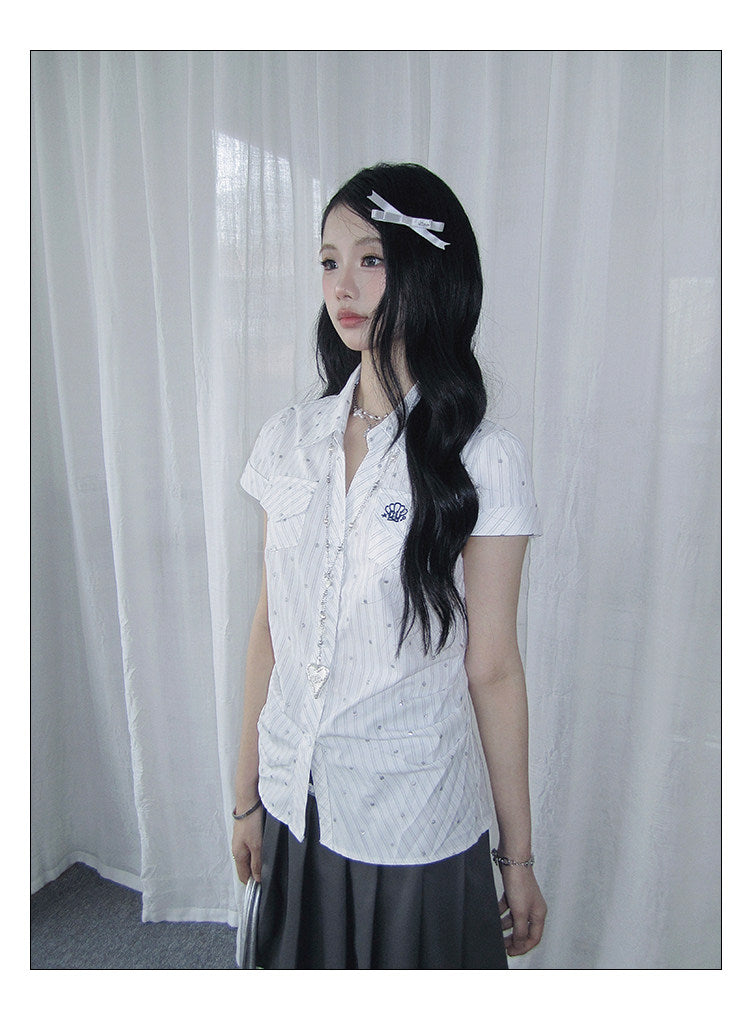 Silver Dot Pinstripe Fitted Short-Sleeve Shirt