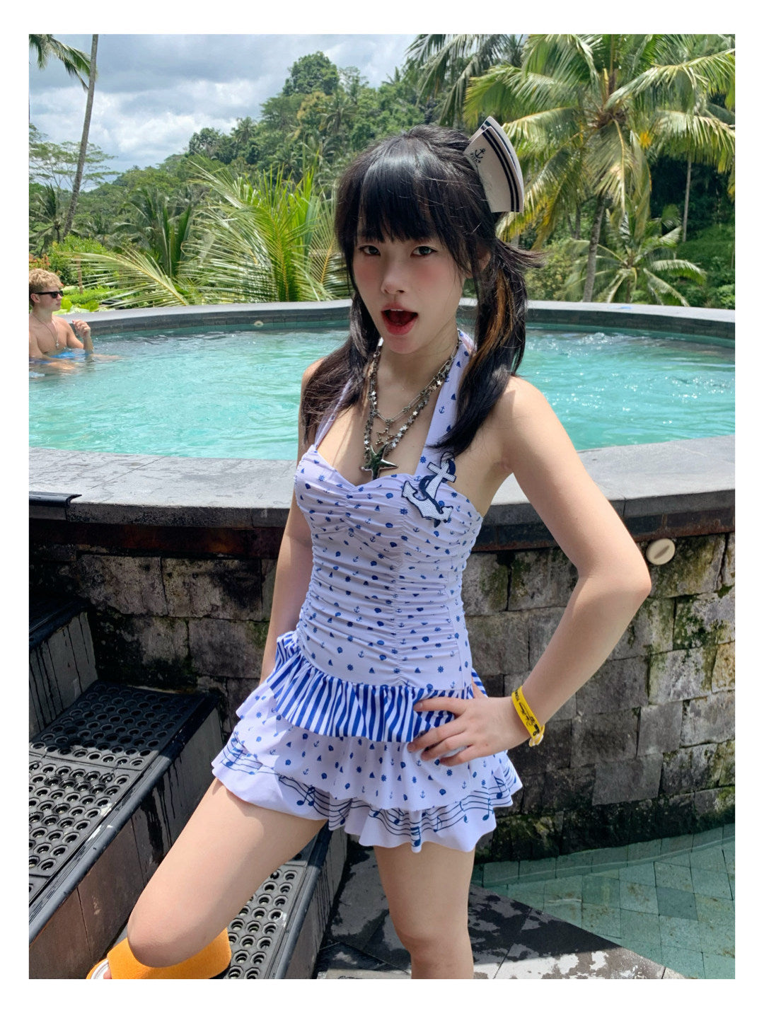 Nautical Diary Ruched Halter One-Piece Swimsuit
