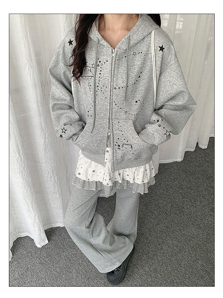 Bunny-Ear Star Doodle Zip-Up Hoodie