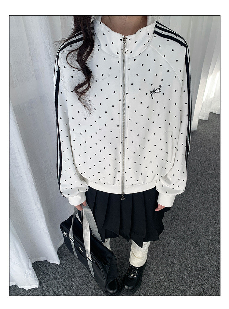 Polka Dot Contrast-Stripe Track Jacket
