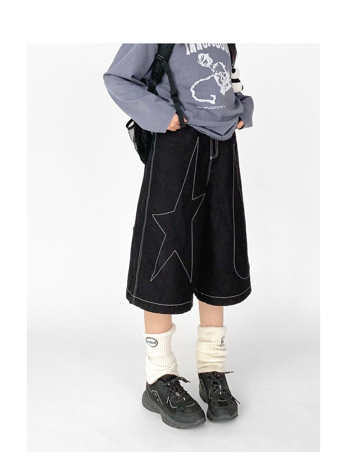 Falling Star Contrast-Stitch Wide-Leg Culottes