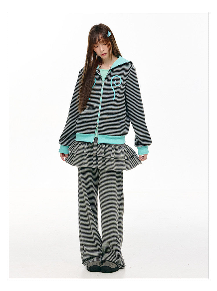 Mint Contrast Stripe Double-Zip Hoodie