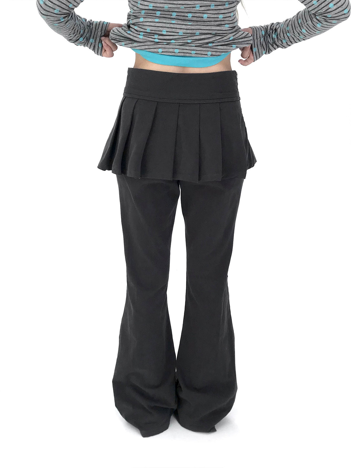 Gray Low-Rise Pleated Skirt Pants