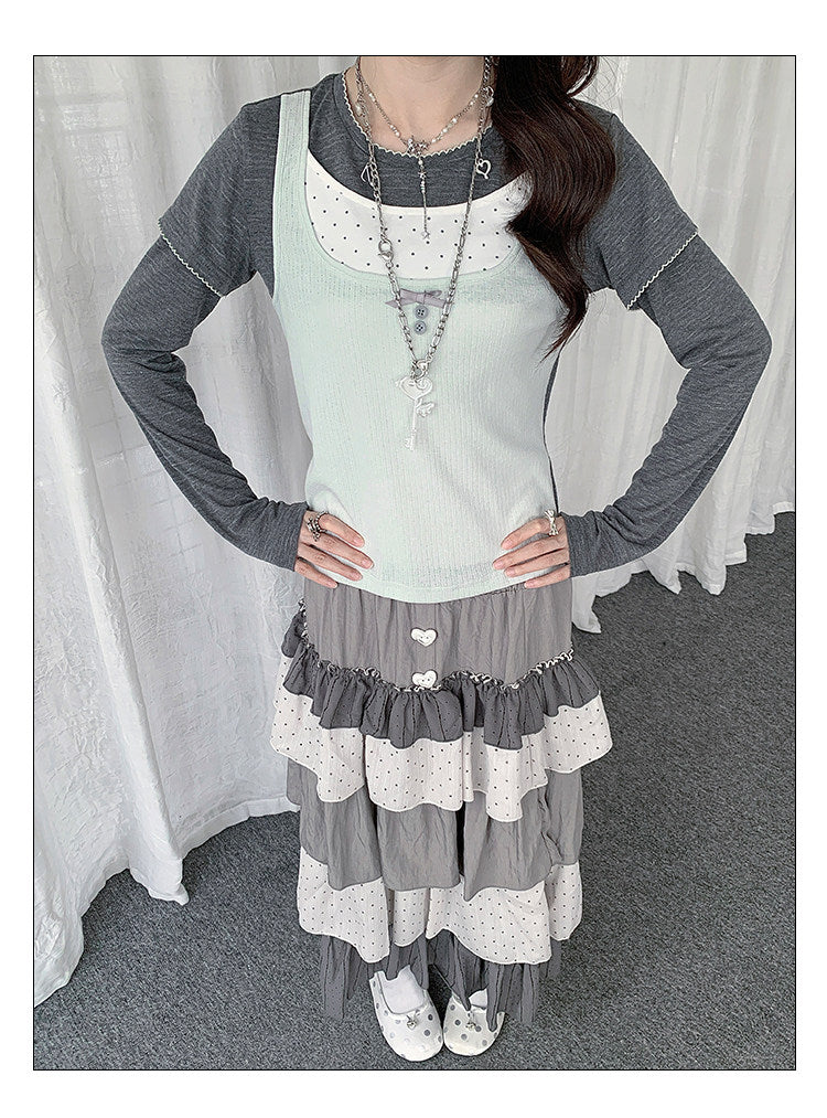 Mint Haze Faux Triple-Layer Long Sleeve Top